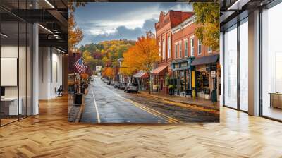 Autumn small town main street in the United States of America Wall mural