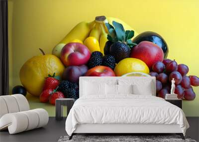 fruits on yellow pastel background Wall mural