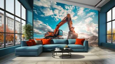 a excavator digging in the field Wall mural