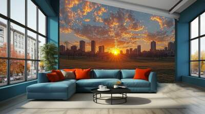 Golden sunlight from skycraper Wall mural