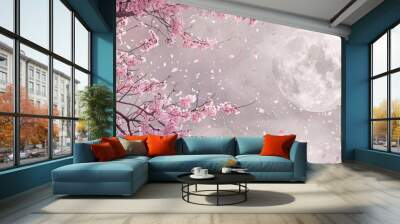 moon and cherry tree view Wall mural