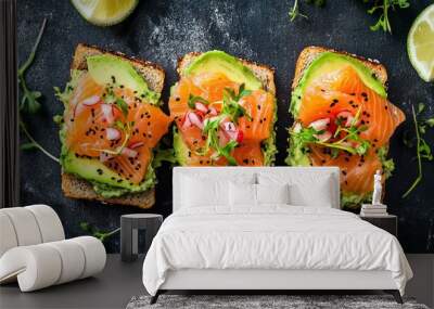 salmon and avocado bread Wall mural