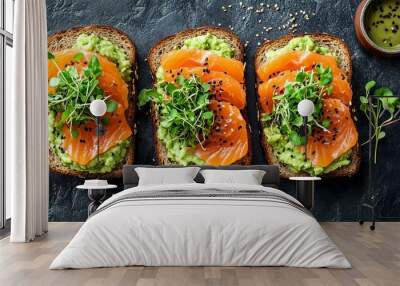 salmon and avocado bread Wall mural