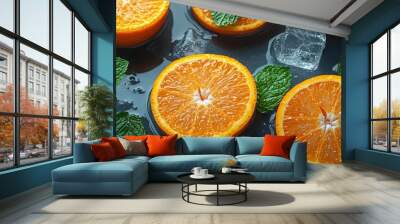 Top view sliced oranges Wall mural