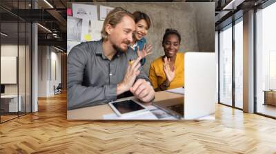 business people making video conference for a new project in conference room. Wall mural