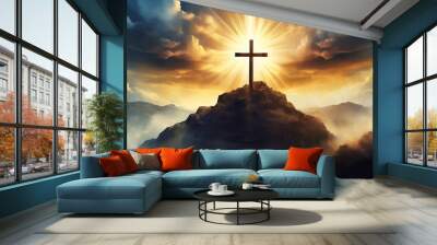 Christian Cross - Symbol of Christianity - Mourn or Funeral Background - Crucifixion of Jesus Christ Wall mural