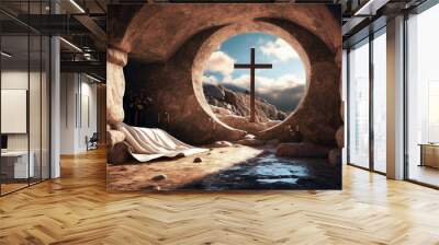 Depiction of Jesus Christ Ressurection on Easter - Tomb of Jesus Christ - Redemption of Jesus Wall mural