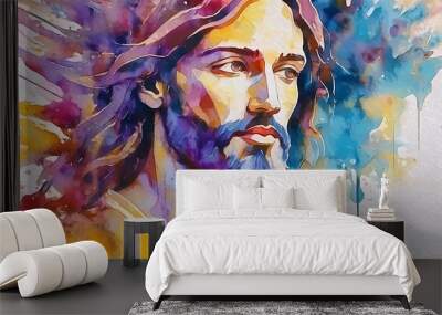 Portrait of Christ - Depiction of Jesus Christ - Peaceful and Calming Image - Savior of Humanity and Mankind - Image of Christianity - The Shepherd from Jerusalem - Artwork  Wall mural