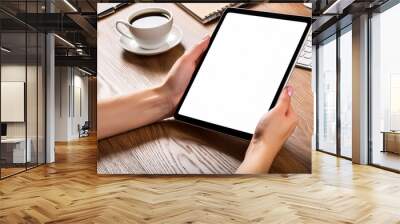 Tablet held by Woman in an Office - Mockup for Application or Web Design - Template for Presentation of Graphic Design - Corporate Representation at Consumers Wall mural