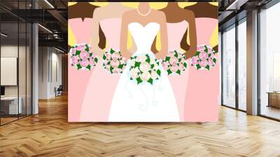 Bride and girlfriends. Card. Vector illustration. Wall mural