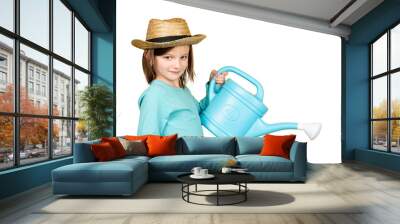 Isolated girl holding a watering can Wall mural