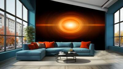 A bright orange light shines in the center of concentric circles, radiating outwards against a black background. Wall mural