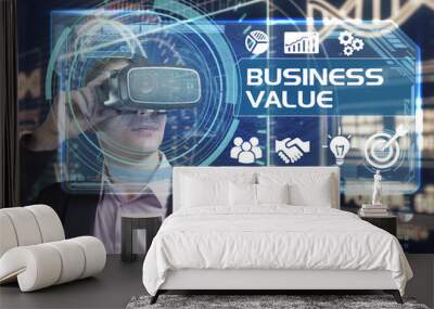 business, technology, internet and network concept. young busine Wall mural