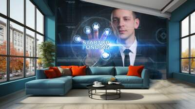 Business, Technology, Internet and network concept. Young busine Wall mural