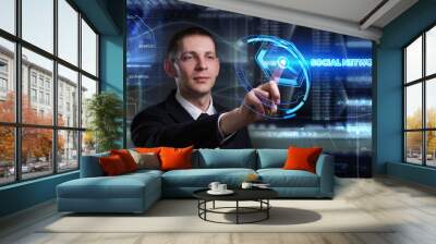 Business, Technology, Internet and network concept. Young busine Wall mural