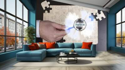 Business, Technology, Internet and network concept. Young businessman shows the word: Fintech Wall mural