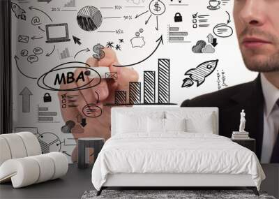 Business, technology, internet and network concept. Young businessman thinks over the steps for successful growth: MBA Wall mural