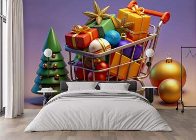 christmas tree with gifts and balls Wall mural