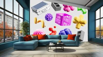 Design objects with random color and shapes industrial toy background concept. Wall mural