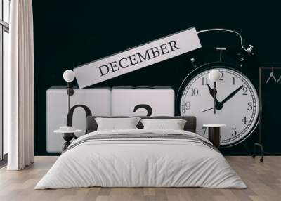 Important date and event on a black and white calendar. Cube date and month, day 3 December. Winter season. Wall mural