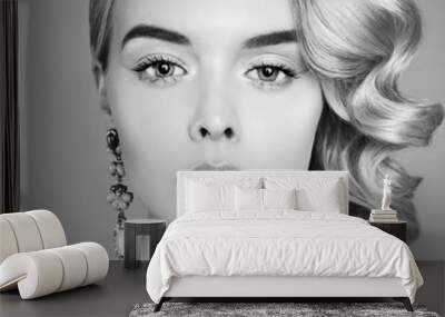 Fashion studio portrait of beautiful blonde woman with classic makeup Wall mural