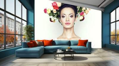 Girl with hair of roses Wall mural