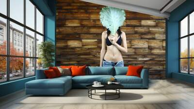 Young sexy woman with cabbage leaf mask Wall mural