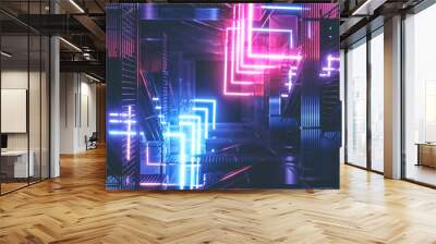 Neon background. Cyberpunk electronic night background concept. Wall mural