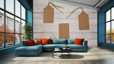 Several price tags on a wooden background, the concept of sales Wall mural