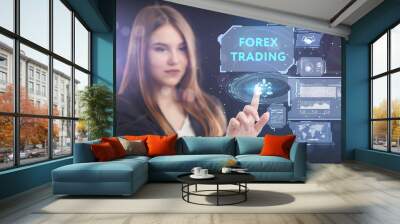 The concept of business, technology, the Internet and the network. A young entrepreneur working on a virtual screen of the future and sees the inscription: Forex trading Wall mural