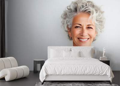 Women face mouth. Model woman with grey hair .Mature old lady close up portrait. Healthy face skin care beauty, skincare cosmetics, dental. Wall mural