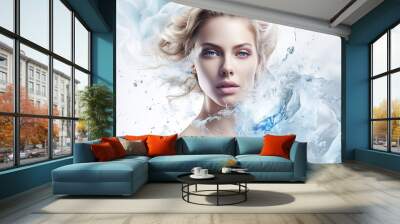 Young woman  Girl in abstract smoke  and water drops Fashion spa salon advertising. Abstract fashion concept. Wall mural