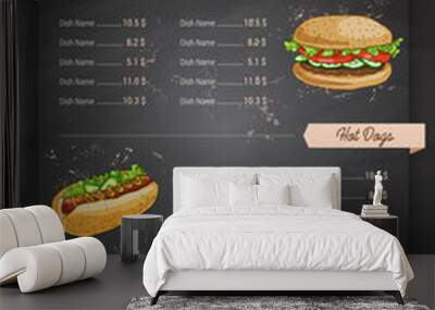 Drawing vertical color fast food menu design Wall mural