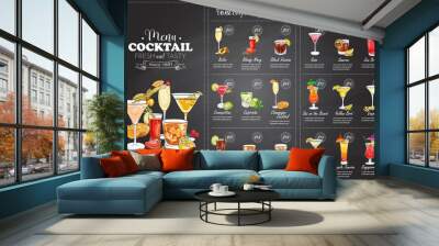 Front Drawing horisontal cocktail menu design Wall mural