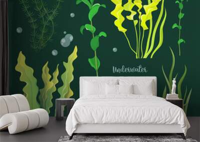 Set of underwater green sea seaweeds Wall mural