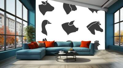 Cattle farm animal simple icon set Wall mural