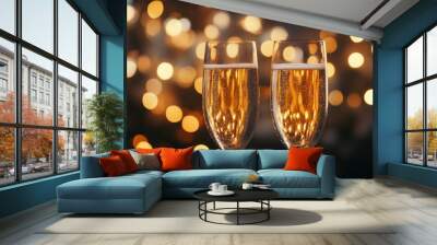 Two Glasses of Champagne with Golden Lights Wall mural