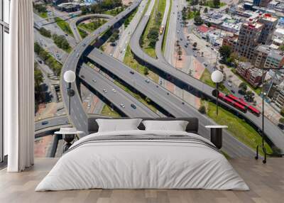 Aerial view of bridges of an avenue of main importance for traffic in the city of Bogota. Colombia . Wall mural