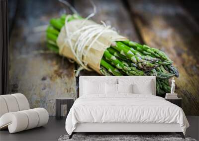 Asparagus on rustic wooden background Wall mural