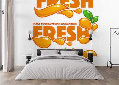 vector collection of bright and shine logo, stickers, emblems and banners for orange fresh juice Wall mural