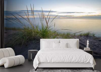 Summer Nights. Dune grass on the edge of a massive sand dune at twilight on the shores of Lake Michigan. Sleeping Bear Dunes National Lakeshore, Michigan, USA. Wall mural