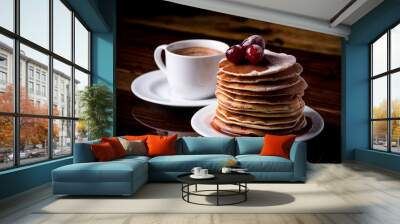 Breakfast pancakes and coffee Wall mural