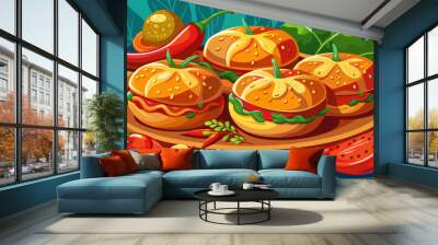 homemade and fresh pepper buns made of spicy pepper Wall mural