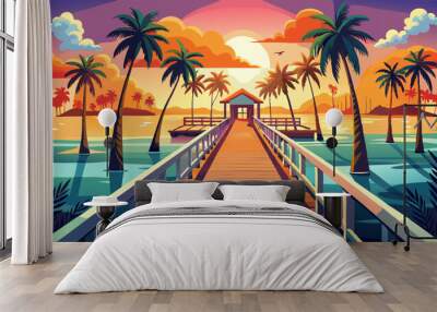 Panorama view of footbridge to the Smathers beach at sunrise - Key West, Florida. Wall mural