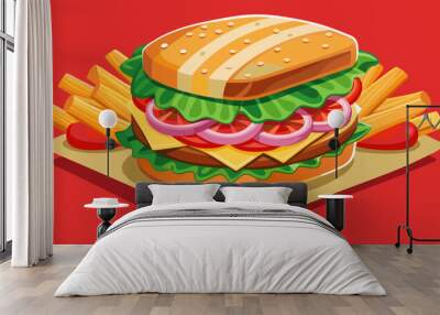 sandwich with beef and french fries Wall mural