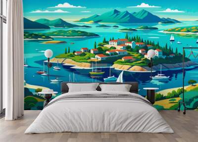 Turquoise sea, islands and yachts in Murter archipelago in Dalmatia,  Wall mural