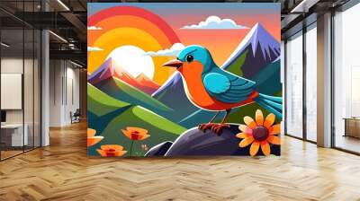 birds on a branch Wall mural