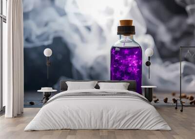 front angle product shot of a magical purple drink potion, simple magic background Wall mural