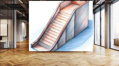 3D illustration of a wooden ramp with steps. perfect for architectural design. construction. or accessibility projects. Wall mural