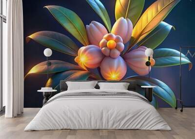 A captivating 3D illustration of a California Bay Laurel with glowing. vibrant flowers. Wall mural